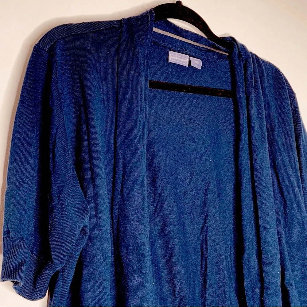 Laura Scott dark blue short sleeve open front cardigan sweater Size XL - Picture 2 of 11